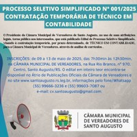 AVISO DE PUBLICAÇÃO DE EDITAL DE PROCESSO SELETIVO SIMPLIFICADO N° 001/2025  CONTRATAÇÃO TEMPORÁRIA DE TÉCNICO EM CONTABILIDADE
