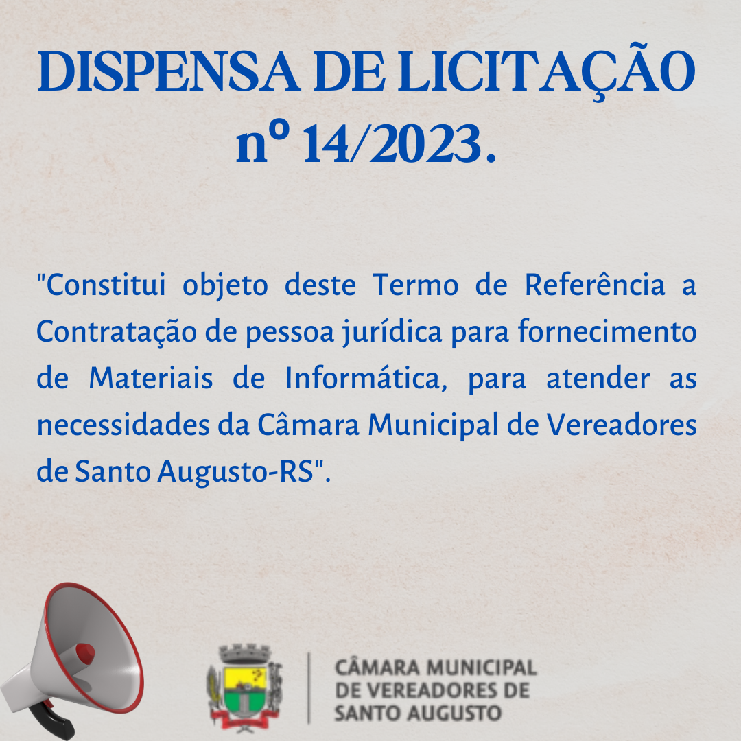 Processo de Dispensa de Licitação nº 14/2023.