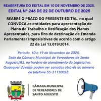 REABERTURA DO EDITAL EM 10 DE NOVEMBRO DE 2025. EDITAL Nº 246 DE 22 DE OUTUBRO DE 2025